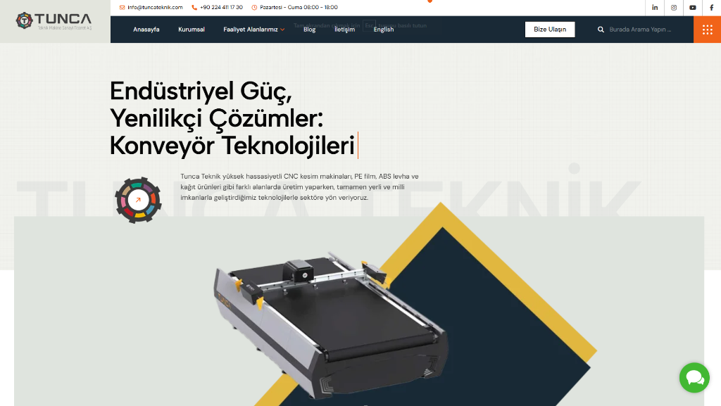 Tunca Teknik Yerli CNC Makina & Konveyör